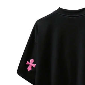 Black Women's Summer Breathable Knitted Loose <b>T</b> <b>Shirt</b> Pink Bow Embroidery Short Sleeve Crew Neck Casual Streetwear - Product Image 4