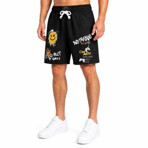 Shorts de sport pour homme personnalisés, imprimé graffiti smiley, séchage rapide, vêtements de sport d'été, respirant, polyester, streetwear, short de jeu - Product Image 2