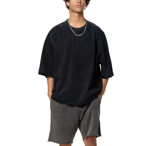 Heavyweight Boxy Cut Acid Wash Vintage Oversized <b>T</b>-Shirt with Custom Logo Silk Screen Printed Cotton Cropped Fit Men's - Product Image 4