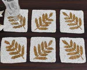 Sous-verre carré en coton fait main avec broderie feuille de blé, décoration d'intérieur, set de table - Product Image 1