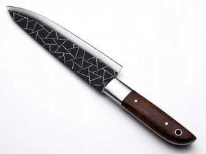 Couteau de chef professionnel pour le bricolage avec option OEM, manche en bois de rose et lame en acier à haute teneur en carbone revêtue, étui en cuir enroulable - Product Image 2