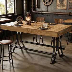 Industrial Farmhouse Style <b>Bar</b> Dining <b>Table</b> Kitchen <b>Table</b> with Unique Vintage Appeal - Product Image 2