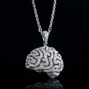 Collier Pendentif Cerveau Micro-Pavé pour Homme, Hip Hop, en Moissanite CZ, Plaqué Or et Argent, Bijoux Anatomiques Streetwear, Briva Jewels BP-97 - Product Image 3