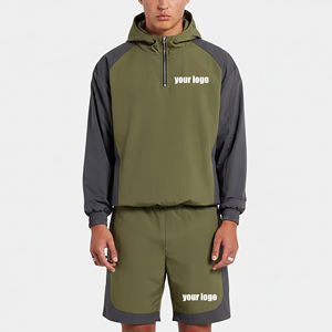 New Men's Hooded Windbreaker Jacket & Shorts <b>Set</b> Solid Color Quick Dry Polyester Casual Summer Outwear Custom Logo Outerwear <b>Set</b> - Product Image 6