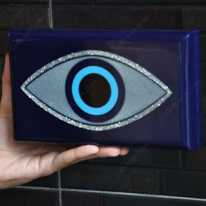 Luxury Handmade Resin Clutch Bag With Evil <b>Eye</b> Motif Glitter Inlay Beaded Handle Designer Evening Party Statement Handbag - Product Image 5