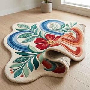 Tapis moderne à motifs floraux, tapis en laine botanique irrégulier, tapis décoratif coloré à fleurs et feuilles en peluche pour salon, chambre à coucher, maison - Product Image 2