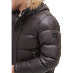 Blouson matelassé effet cuir pour homme, manteau d'hiver chaud à capuche avec garniture en fourrure, fermeture éclair frontale, veste décontractée et tendance pour l'extérieur, vente en gros OEM - Product Image 5