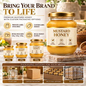 Moutarde au miel |   Miel brut non filtré naturel, étiquette privée, emballage personnalisé, vente en gros, pots de 100g, 250g, 500g pour les marchés d'exportation B2B - Product Image 5