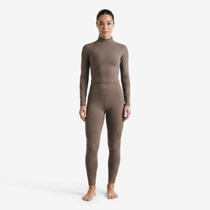 Conjunto Deportivo de Dos Piezas para Mujer, Top Corto de Manga Larga con Cuello Alto y Leggings de Cintura Alta, Ropa Deportiva sin Costuras - Product Image 5