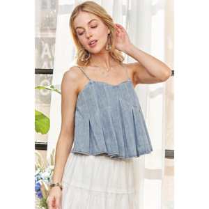 Top Corto de Mezclilla Lavada con Pliegues Delanteros para Mujer ADORA, Talla S, 504g - Product Image 4