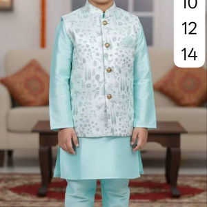 <b>Indian</b> Manufactured Luxury Kids Heavy Jacquard Koti with Silk Kurta and Silk Pyjama Set Available At Competitive Price - Product Image 6
