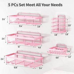 Lot de 5 paniers de rangement muraux adhésifs en acier inoxydable antirouille pour douche et salle de bain - Product Image 2