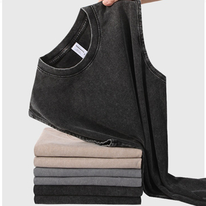 Débardeur sans manches en coton lavé pour homme, col rond, style décontracté, streetwear - Product Image 2