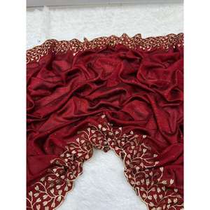 ผ้าไหม vichitra zari กับ Saree งานหินที่มีเสื้อ unstitched Maroon - Product Image 1