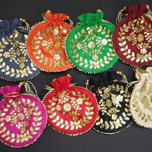 Beautiful Silk Classic Casual Fashion Rajasthani Traditional Design Gota Work Potli <b>Bags</b> Women New Arrival Wedding Mehndi Favor - Product Image 4