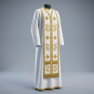 Casulla Blanca para Clérigos con Diseño de Enredaderas Bordadas en Oro, Vestimenta Litúrgica Premium para Culto Religioso, Misa y Uso en las Cuatro Estaciones - Product Image 5