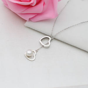 Collier pendentif en argent S925 pour femmes, double cœur et chaîne de casque avec plateau vide pour perle de 5-6,5 mm, accessoires de mode DIY - Product Image 2