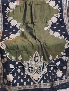 Sari Gulbahar traditionnel pour mariage et Diwali, teint à la main, en tissu scintillant avec motif floral et design à fleurs éclatantes - Product Image 5