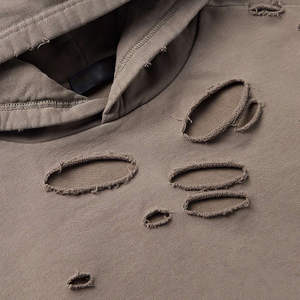 Sweat-shirts à capuche déchirés pour hommes en coton mélangé lavé, grandes tailles, respirants et à faible MOQ, logo personnalisé - Product Image 4