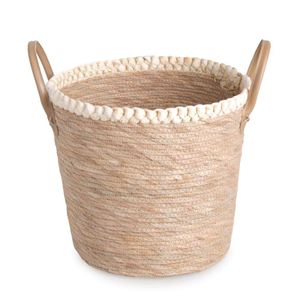 PU Handles Handwoven Seagrass Cattail Storage Basket Organizer for <b>Nursery</b> Toy Laundry Bathroom Towel Planter Shelf <b>Decor</b> Custom - Product Image 1