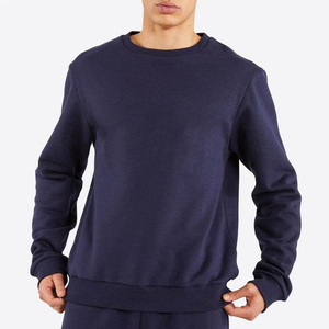 Nueva llegada, sudadera de alta calidad, transpirable, básica, color azul marino oscuro, cuello redondo, para hombre, sudadera personalizada de mezcla de algodón a precio de fábrica. - Product Image 1