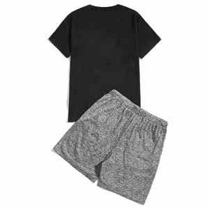 Summer New Men's Casual 2-Piece <b>Set</b> Breathable Short Sleeve T-Shirt & Shorts Solid <b>Knitted</b> Fabric - Product Image 1