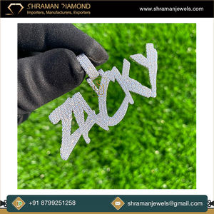 925 <b>Silver</b> Custom Iced Cursive <b>Initial</b> Block Letter Name Pendant <b>Necklace</b> Charm Brilliant Cut Diamond Hip Hop Style Personalized - Product Image 3