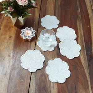 Premium <b>Beaded</b> <b>Placemat</b> Unique Designer White <b>Beaded</b> <b>Placemat</b> Glass Beads Modern tea coster Table Decoration Dining Room - Product Image 3