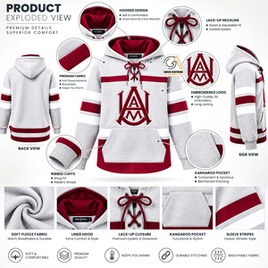 เสื้อสเวตเตอร์คอกลมผ้าฟลีซพรีเมียมสำหรับผู้หญิง สีเทาแดงลายทาง ดีไซน์ตัวอักษร A&M สวมใส่สบายในฤดูหนาว ระบายอากาศได้ดี กันลม เป็นมิตรกับสิ่งแวดล้อม - Product Image 5