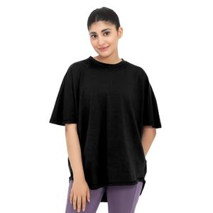 Black Flow Bat Tee T-shirt surdimensionné pour femme, haut décontracté de qualité supérieure, col rond, manches courtes, coupe décontractée, style chauve-souris, doux et léger - Product Image 1