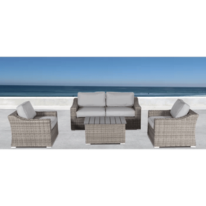 Elegante Grupo de Sofás de Mimbre para 4 Personas, Completamente Ensamblado, con Cojines Afelpados para Reuniones al Aire Libre - Product Image 1