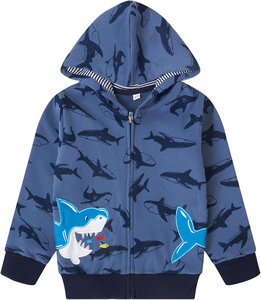 Sudadera con capucha y cremallera con estampado de tiburón para niños, chaqueta de punto azul informal unisex, ropa de otoño, sudaderas con capucha para niños - Product Image 1