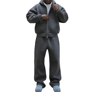 New Boxy Fit <b>Hoodie</b> Men Drop Shoulder Zipper Tracksuits With Baggy Sweatpants 100% Cotton Thick Fleece Soft Fabric Best Quality - Product Image 5