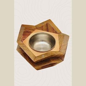 Wholesale Geometric Wood and Rattan Incense Burner Bulk Luxury Mango Wood Bakhoor Censer with Woven Inlay and <b>Hinged</b> Lid - Product Image 3