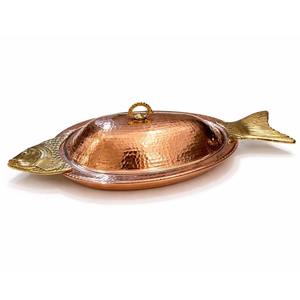 Plateau de service en cuivre martelé fait main avec couvercle, doublure en étain et détails en laiton – Vaisselle artisanale pour dîner d'hôtel - Product Image 1