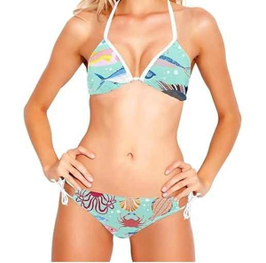 Custom Designed Woman's <b>Bikini</b> Sexy Sports Bra <b>Plus</b> <b>Size</b> Two Piece High Cut Swimsuit with Button Decoration Wholesale Cheap - Product Image 5