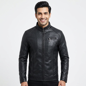 Men's High Street Style <b>Long</b> Sleeve Soft <b>Leather</b> <b>Jacket</b> New Arrival Canvas Stand Collar Adjustable Features Sale <b>jacket</b> for men - Product Image 5