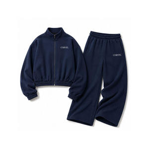CORVEL Women's Navy Blue Tracksuit Set Full Zip Hoodie Loose Fit Sweatpants Casual Streetwear Solid Color <b>Oversized</b> <b>Jogger</b> Pants - Product Image 2