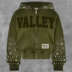 Sweat à capuche Eyre Sport Wear personnalisé avec impression numérique et strass, fermeture éclair thermocollée, 100 % coton épais, coupe classique - Product Image 4