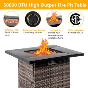 Tavolo da Esterno con Braciere da 28 Pollici, 50000 BTU, a Gas, in Pietra Vulcanica Nera, Forma Rettangolare, Include Accessori in Vetro per Fuoco - Product Image 4