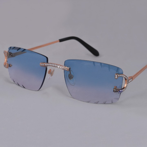 <b>Rimless</b> Rectangle <b>Sunglasses</b> Gradient Blue Lenses Crystal Accents Women 100% UV Protection Adult - Product Image 1