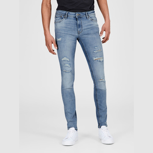 Jeans de Mezclilla Azul Claro para Hombre, Corte Slim Fit, Desgastados, Cintura Media, Estilo Casual, para Primavera - Product Image 1