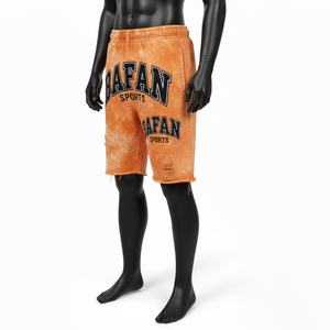 Shorts en molleton de coton 340 GSM, effet délavé, orange vintage, logo en strass, pour homme - Product Image 4