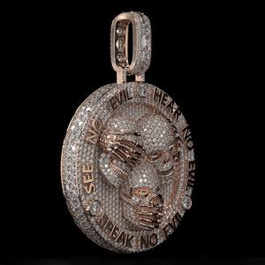 Pendentif 3D personnalisé en argent 925 avec squelette humain en moissanite VVS, serti de pierres, coupe brillante ronde, passe le test du diamant, bijoux fins - Product Image 4