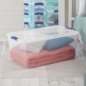 Lot de 2 bacs de rangement en plastique transparent de 105 litres avec loquet bleu et couvercle transparent - Product Image 4