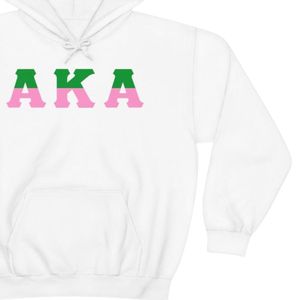 White Pullover Hoodie with <b>Green</b> and Pink Letter Embroidery Fleece Hooded Sweatshirt Long Sleeve Kangaroo Pocket Casual Unisex - Product Image 6
