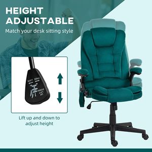 Sedia da Ufficio Direzionale a 6 Punti con Altezza Regolabile, Massaggio Vibrante e Riscaldante, Schienale Alto in Velluto Verde Scuro, Realizzata in Legno e Materiale PU - Product Image 5