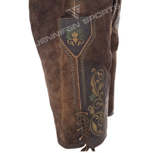 Lederhosen bavaroises pour hommes, en cuir de vache véritable, respirantes, à motif écossais, taille mi-haute, avec braguette boutonnée, pour l'Oktoberfest - Product Image 5