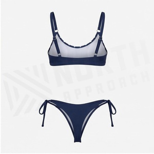Ensemble de bikini rayé pour femmes, haut push-up, bas à nouer sur les côtés, maillot de bain en Spandex et Polyester - Product Image 2