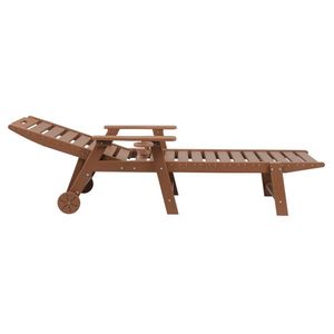 Chaise longue réglable en HDPE avec dossier, couleur teck, 195*75.5*33cm - Product Image 1